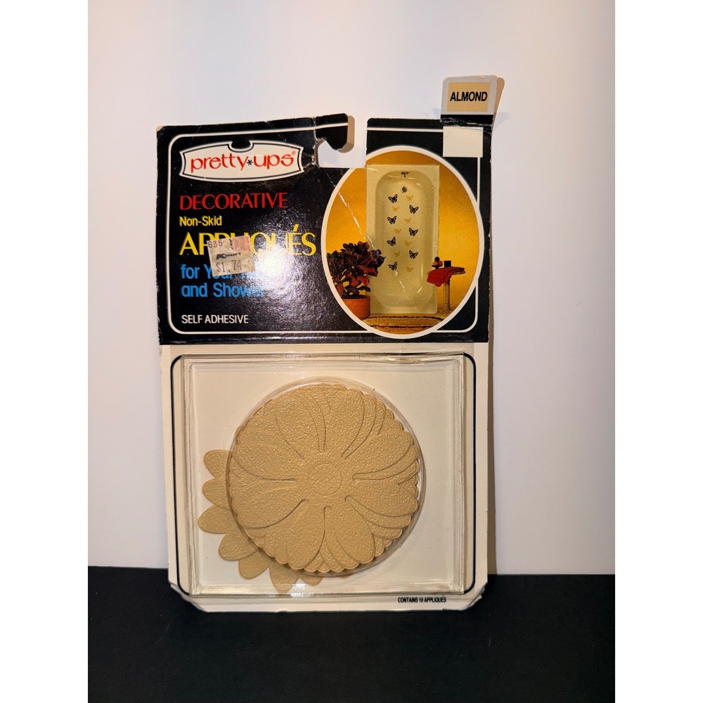 Vintage Pretty Ups Non-Skid Bath Appliques Almond Daisy Flower 10 Pack 51016 USA